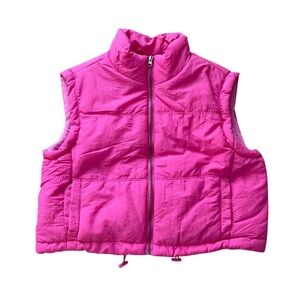 💖 Thread & Supply Women's Pink Cropped Puffer Vest Zip Up Nylon Size M NWT